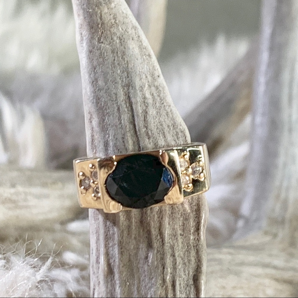 Midnight Blue Sapphire & Diamond 14K Gold Ring, Sz 7